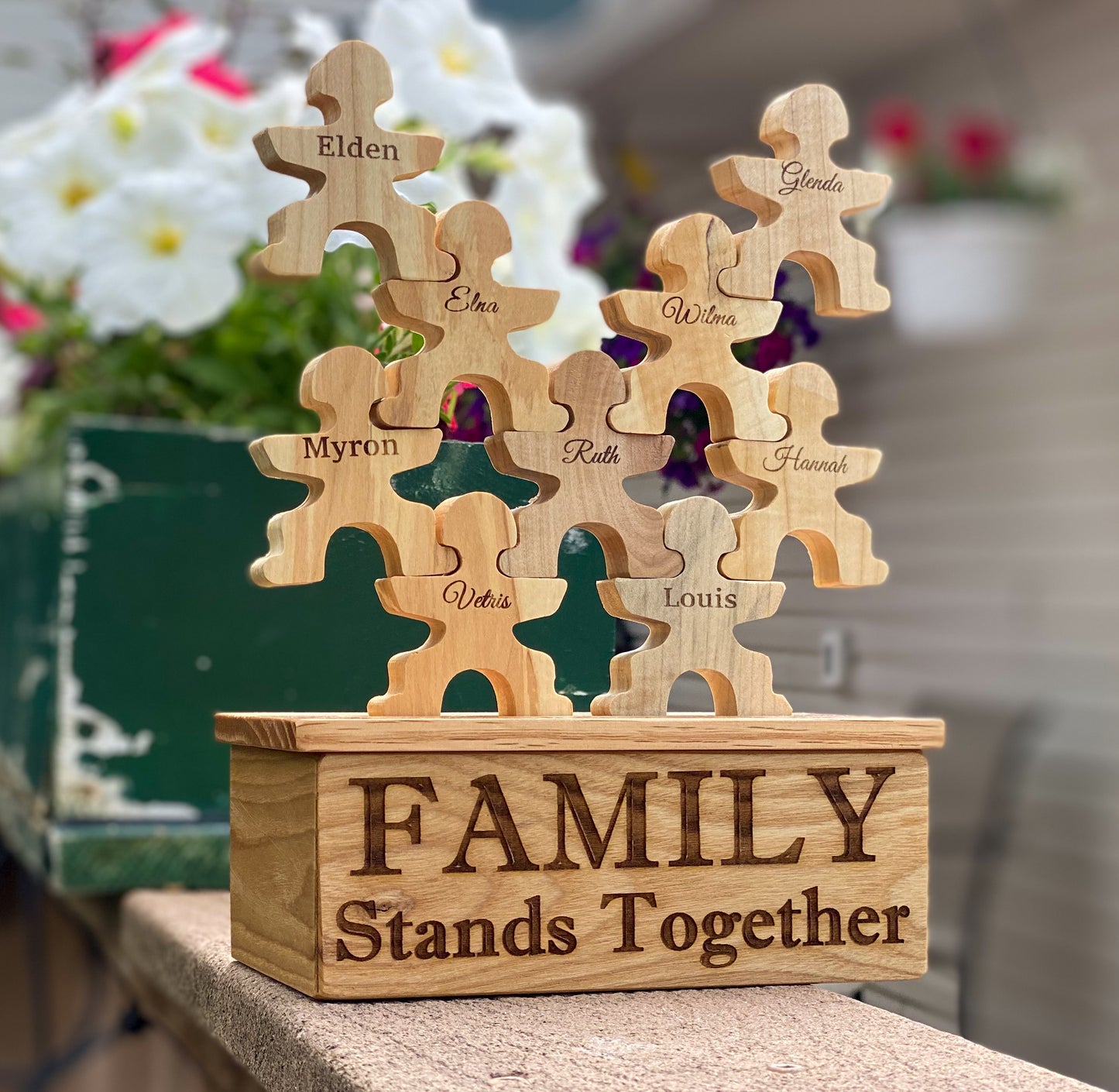 Family Stands Together stacking people with stand/display/storage box.