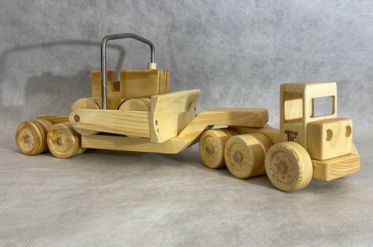 Wooden Tractor/Lowboy and Bulldozer set