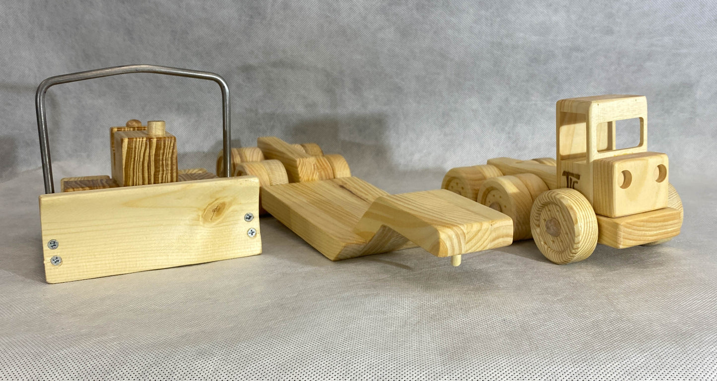 Wooden Tractor/Lowboy and Bulldozer set