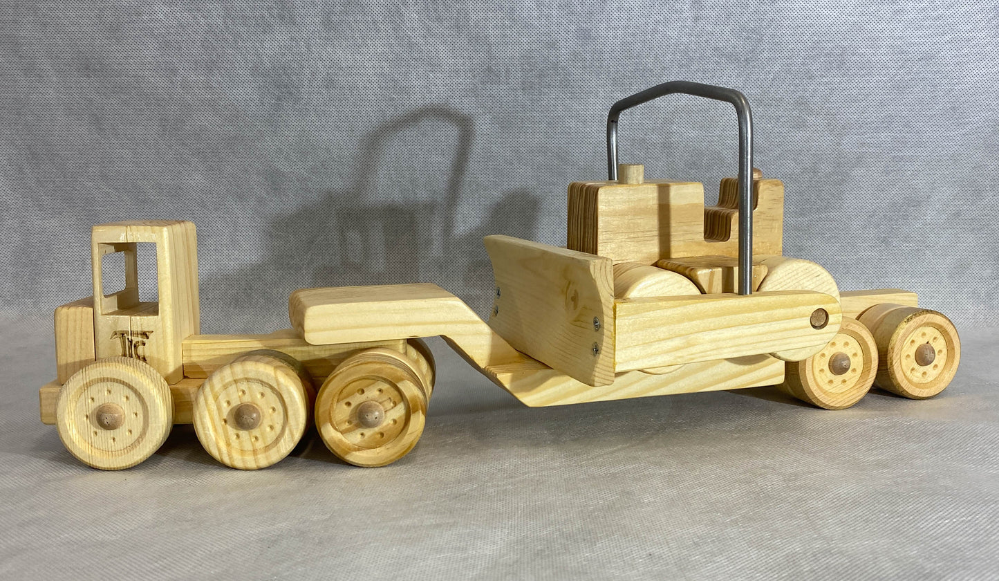 Wooden Tractor/Lowboy and Bulldozer set