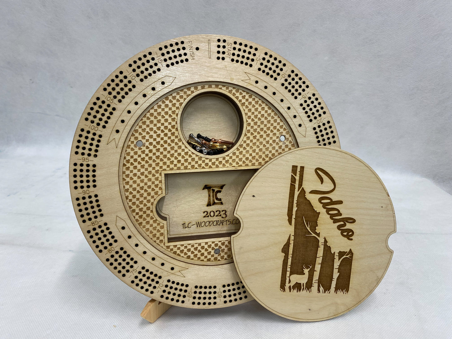 Deluxe round Idaho, four player cribbage board